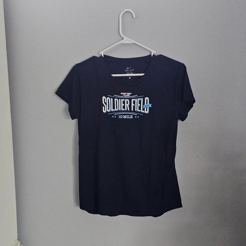 Nike Dri-Fit Solider Field 10 Miler Running Tech Tee - Navy Blue